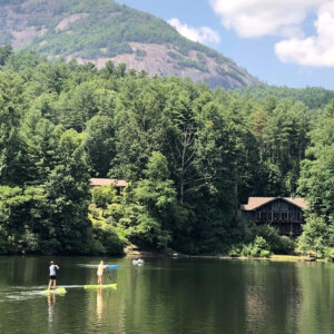 Paddle boarding at Holly Berry Lake in North Carolina