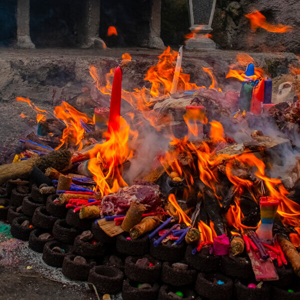 close up of fire as part of a mayan fire ceremony at a retreat for woman