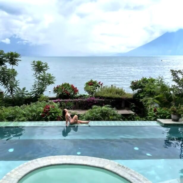 women's retreat infinity pool with views of Lake Atitlan, Guatemala